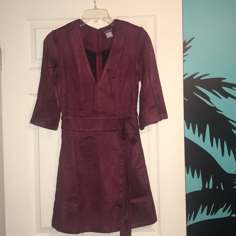 VENUS Wine Faux Suede Dress